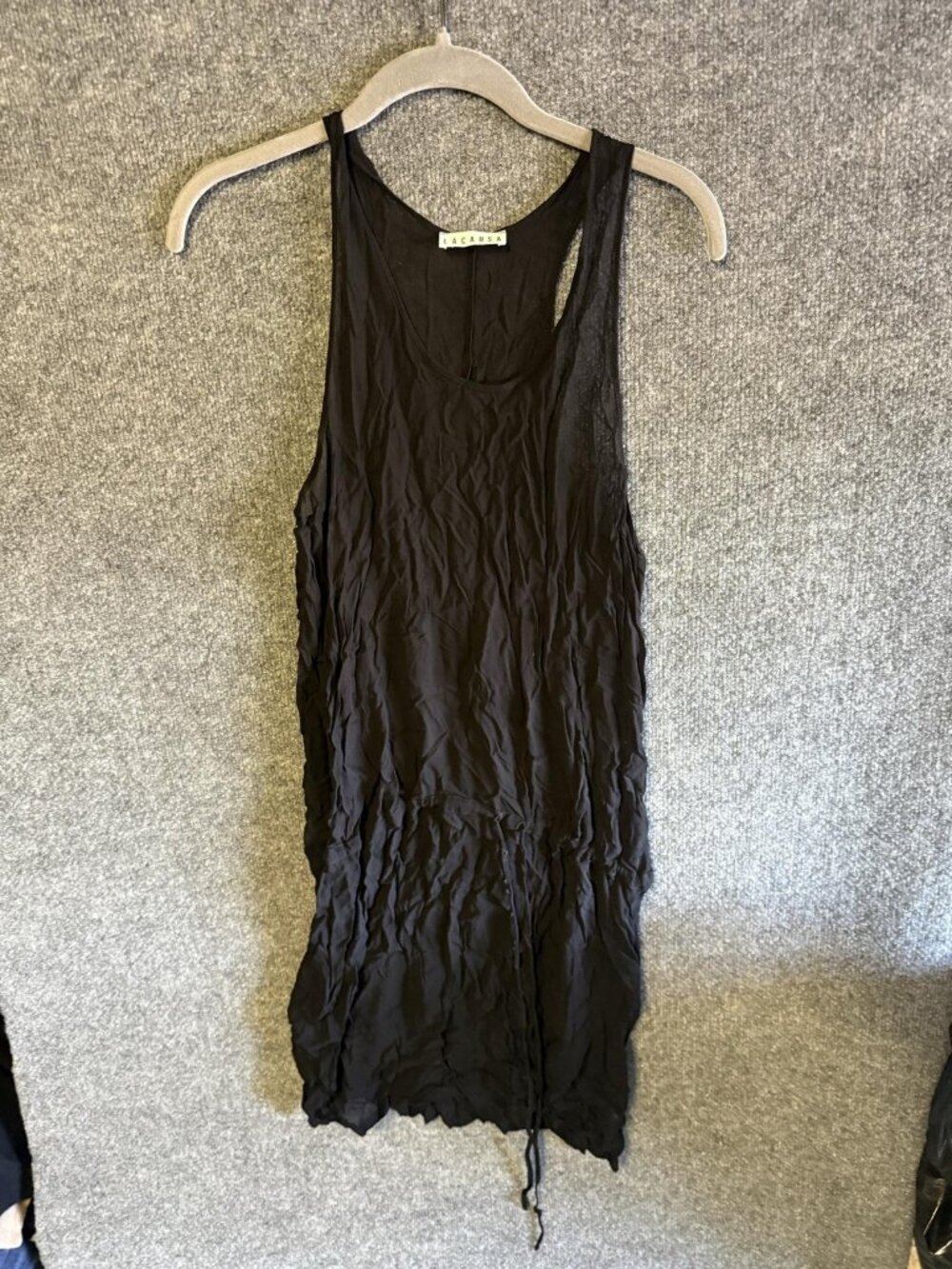 LACAUSA Tank Dress Womens Large Black Sleeveless Scoop Neck Short Viscose Casual